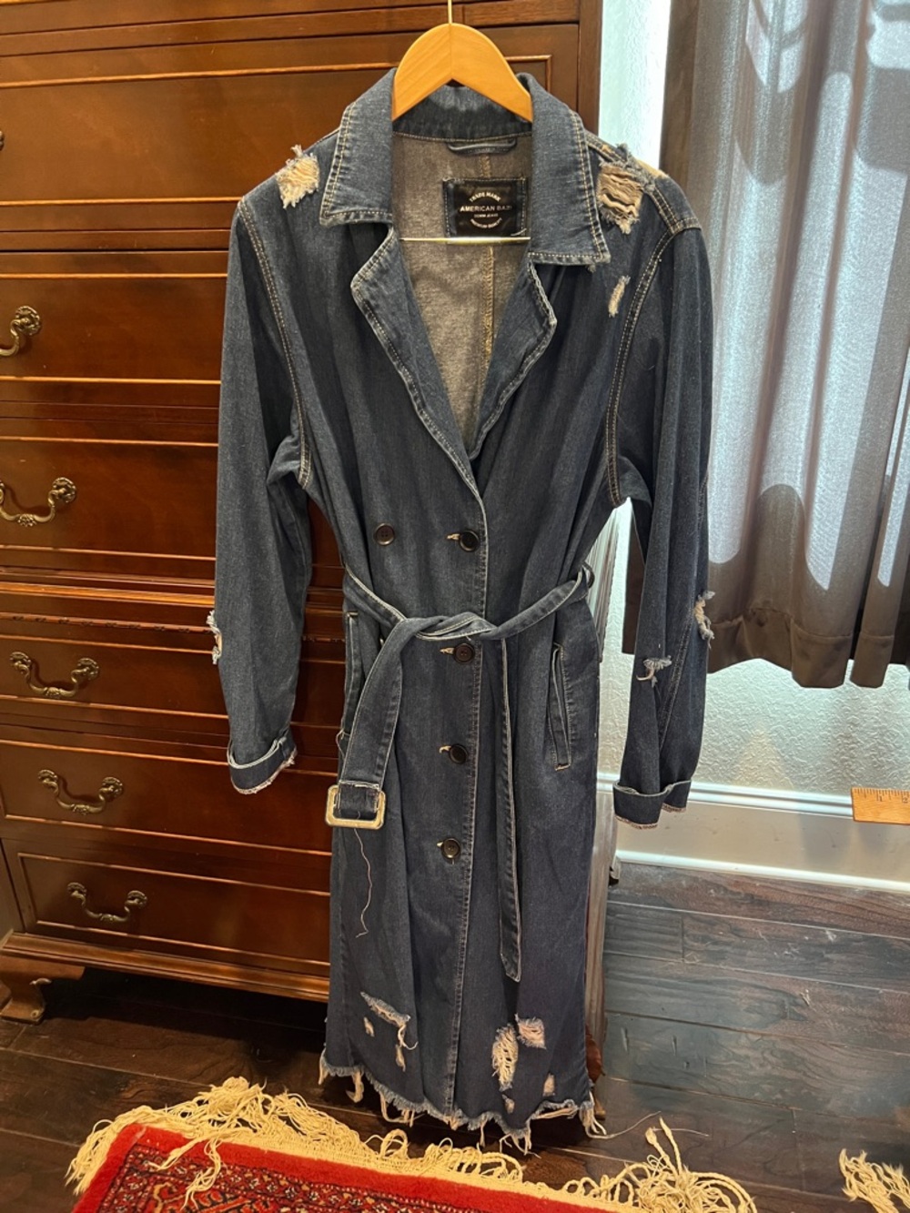 American Bazi Dark Blue Denim Jean Trenchcoat Size L